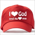 Sapca copii, culoare rosie I love God and....